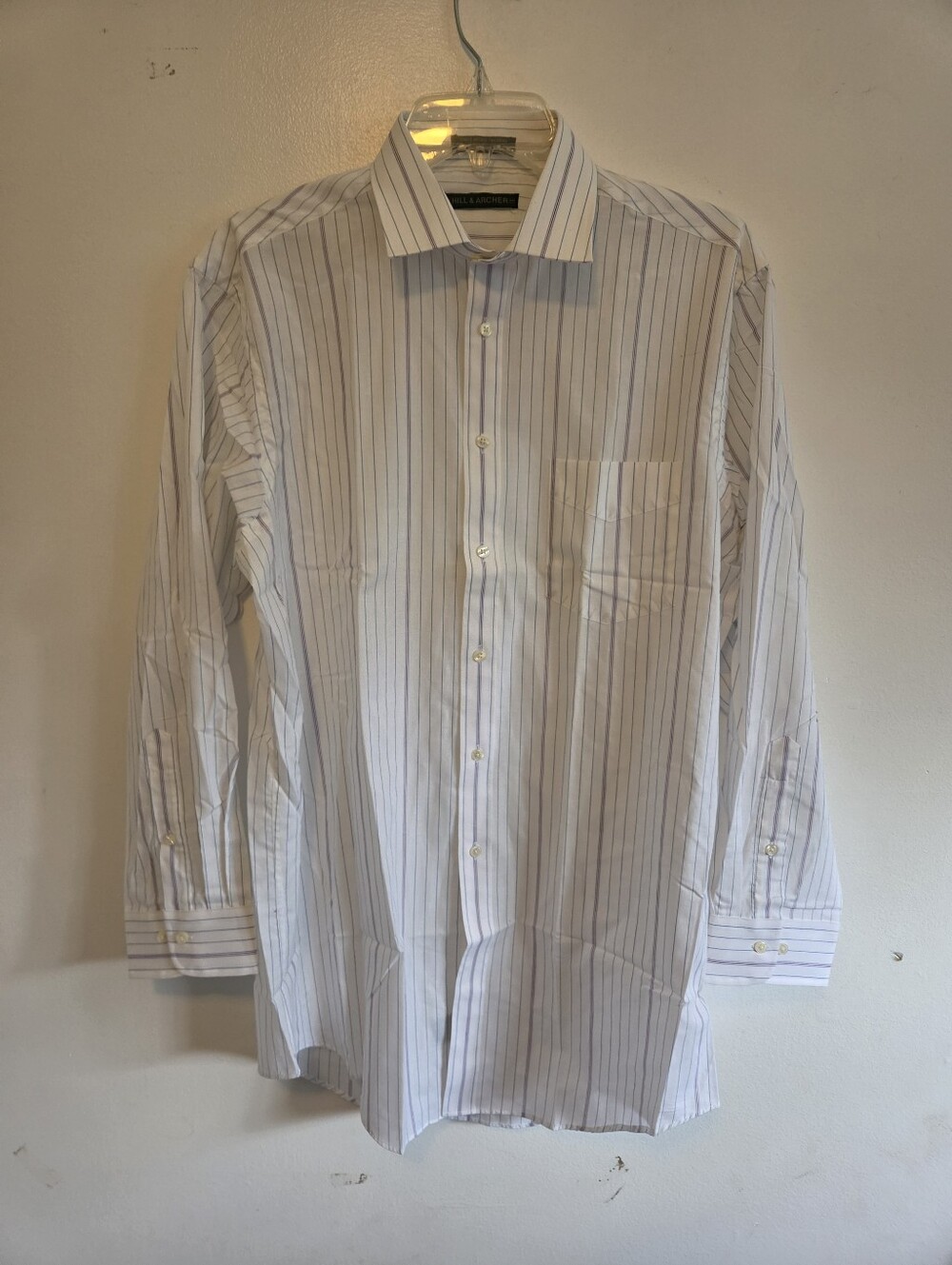 Hill & Archer Men's Dress Shirt White Blue Red Pinstripe Size 16 32/33 Long Slee